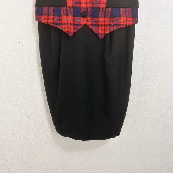 VTG 80s Red Tartan Plaid Jumper Vest Dress Sz 4 Preppy Academia Goth School Girl - Picture 5 of 14
